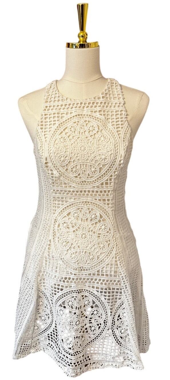 J.O.A. Los Angeles White Crochet Lace Fit & Flare Mini Sleeveless Dress Small